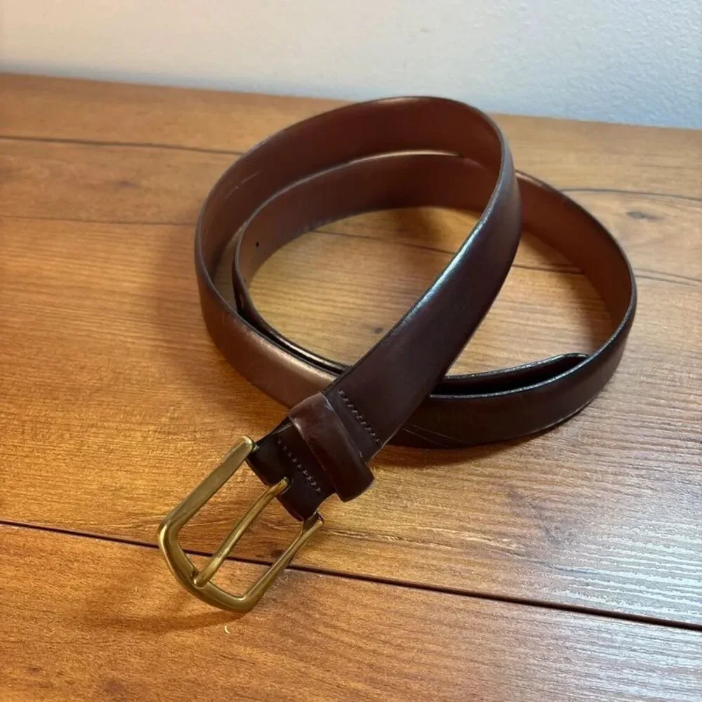Genuine Italian Leather Belt Mens Size 36 / 90 Dark Brown Solid Brass Made Italy